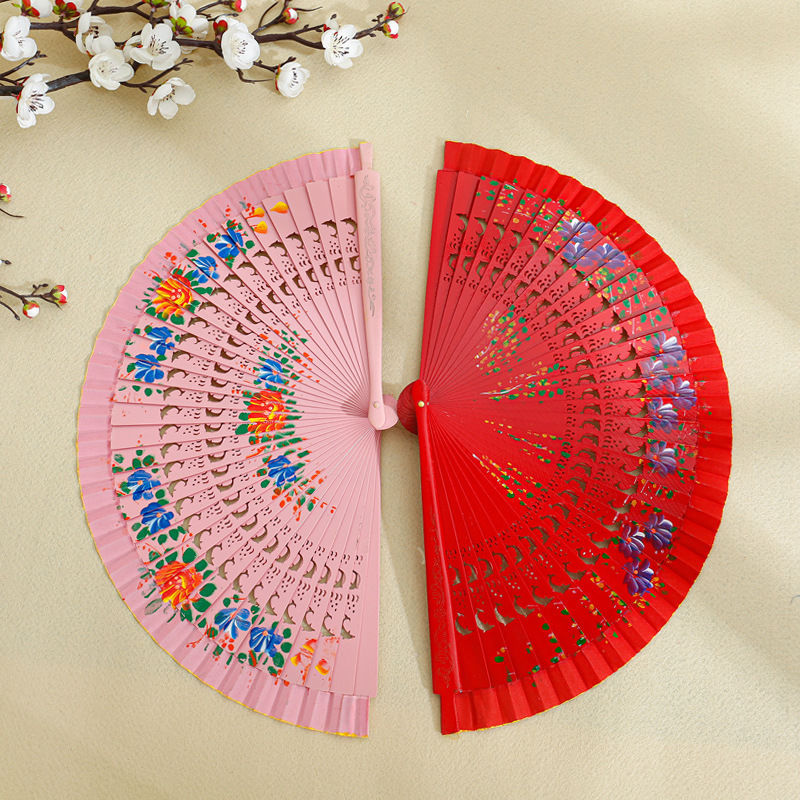 Fashionable Spanish Fan Elegant Wooden Hand Fan Chinese Vintage Solid Color Plain Folding Fan for Costume Parties Decorations