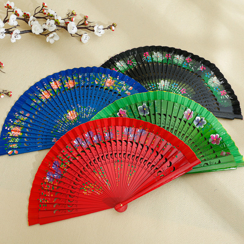 Fashionable Spanish Fan Elegant Wooden Hand Fan Chinese Vintage Solid Color Plain Folding Fan for Costume Parties Decorations